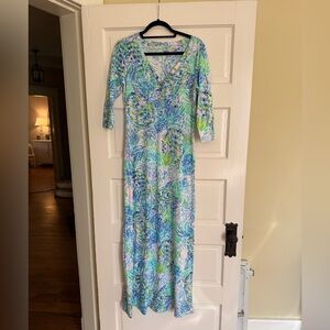 Lilly Pulitzer Blue, Green & White Floral Maxi Dress